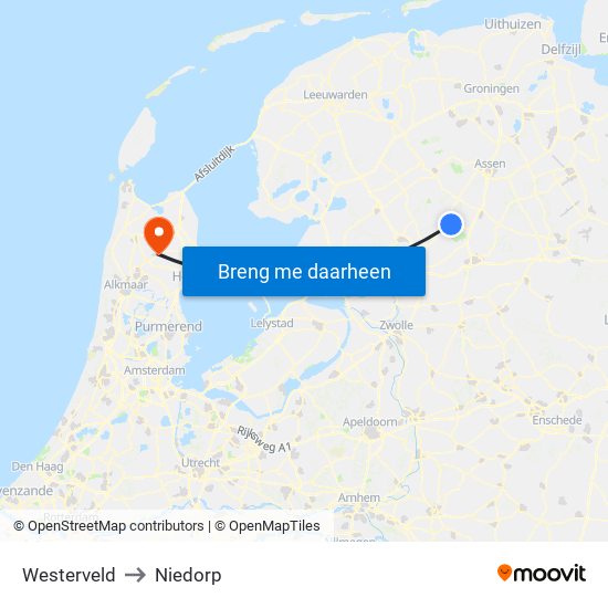 Westerveld to Niedorp map