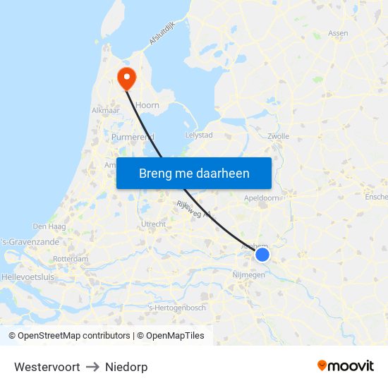 Westervoort to Niedorp map