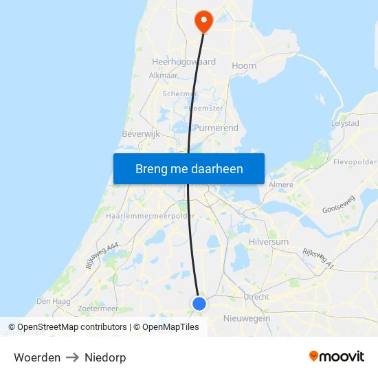 Woerden to Niedorp map