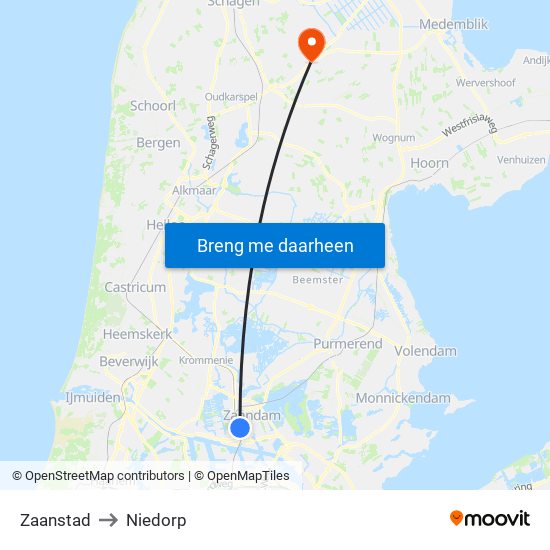 Zaanstad to Niedorp map