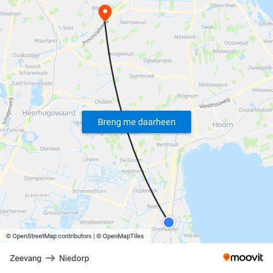 Zeevang to Niedorp map