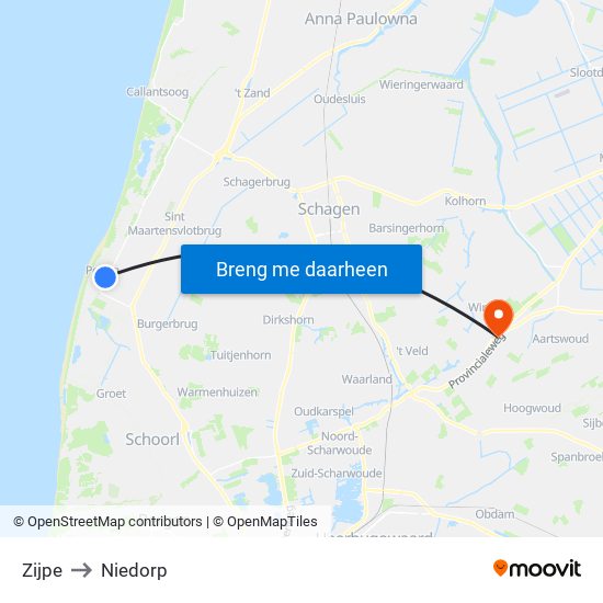 Zijpe to Niedorp map
