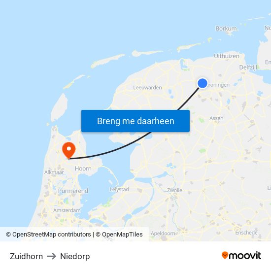 Zuidhorn to Niedorp map