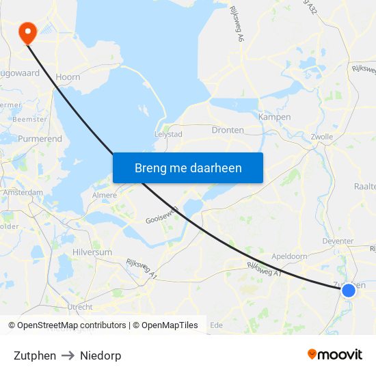 Zutphen to Niedorp map