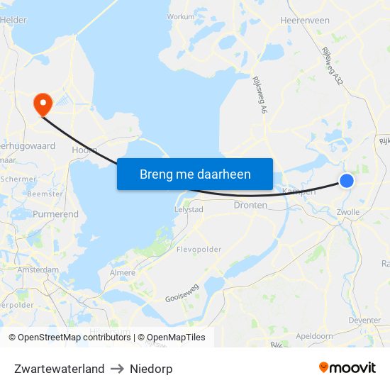 Zwartewaterland to Niedorp map