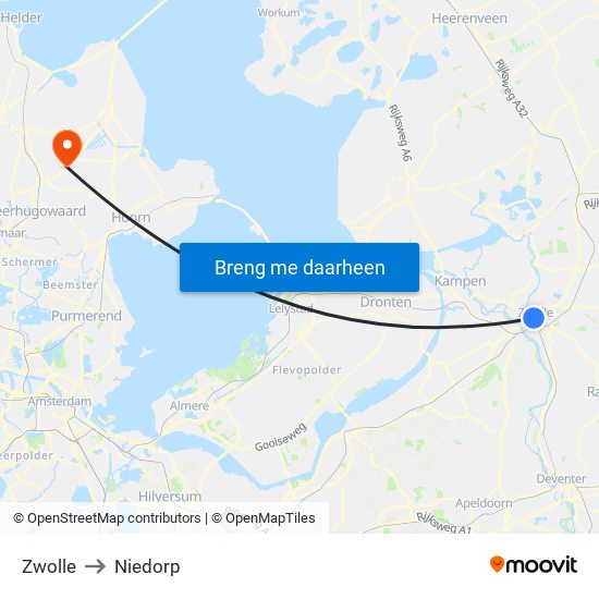 Zwolle to Niedorp map