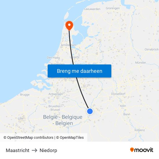 Maastricht to Niedorp map