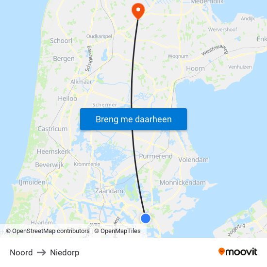 Noord to Niedorp map