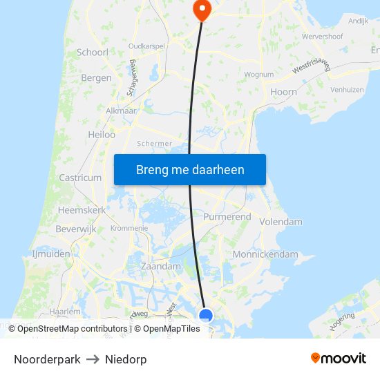 Noorderpark to Niedorp map