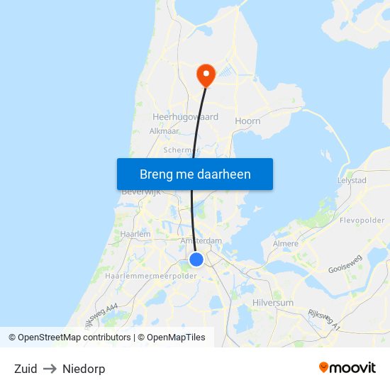 Zuid to Niedorp map