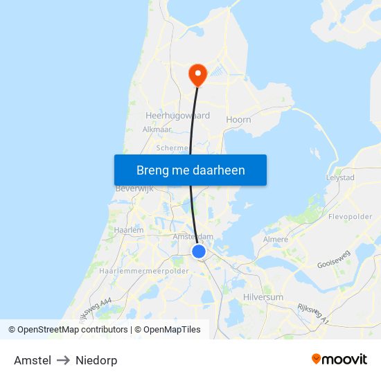 Amstel to Niedorp map