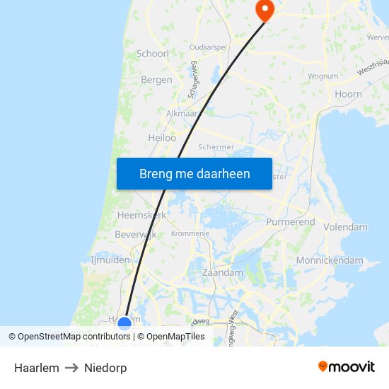 Haarlem to Niedorp map