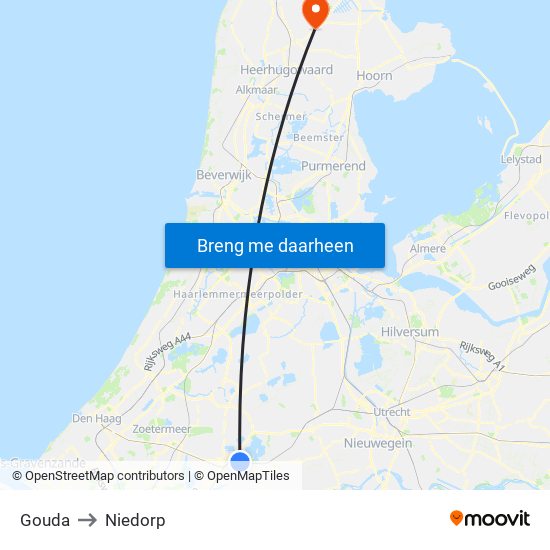 Gouda to Niedorp map