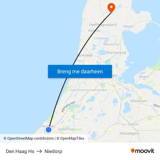 Den Haag Hs to Niedorp map