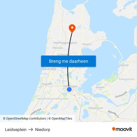 Leidseplein to Niedorp map