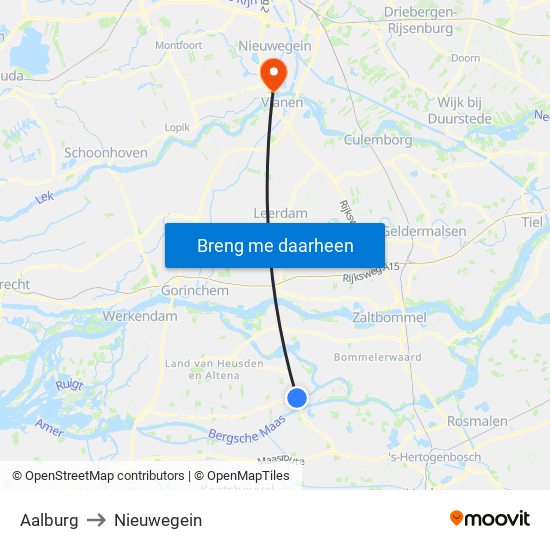 Aalburg to Nieuwegein map