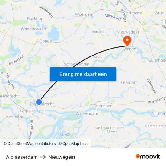 Alblasserdam to Nieuwegein map
