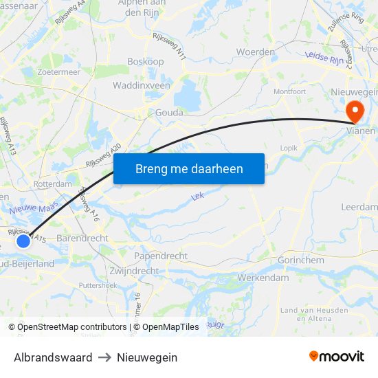 Albrandswaard to Nieuwegein map