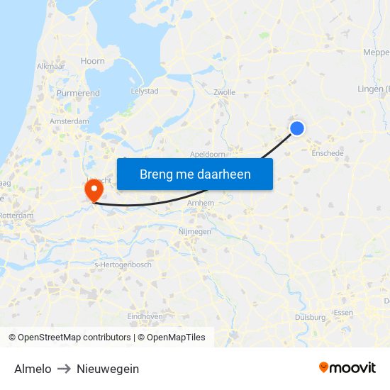 Almelo to Nieuwegein map