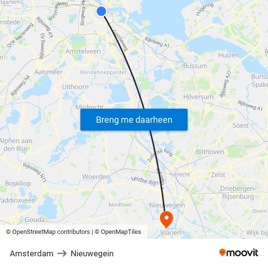 Amsterdam to Nieuwegein map