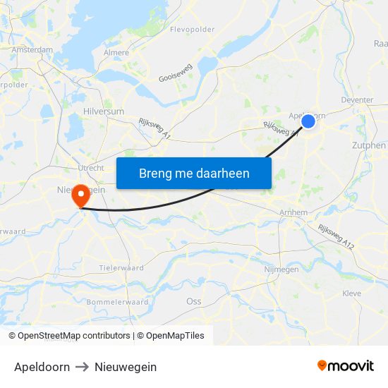 Apeldoorn to Nieuwegein map