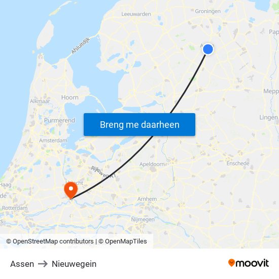 Assen to Nieuwegein map