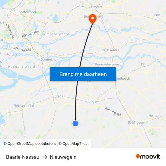 Baarle-Nassau to Nieuwegein map