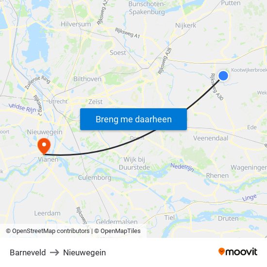 Barneveld to Nieuwegein map