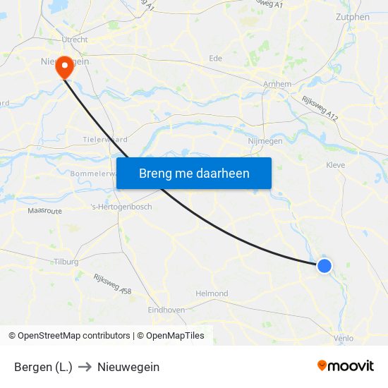 Bergen (L.) to Nieuwegein map
