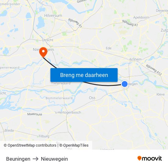 Beuningen to Nieuwegein map