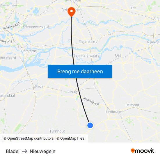 Bladel to Nieuwegein map