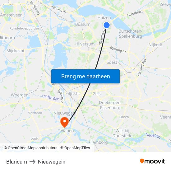Blaricum to Nieuwegein map