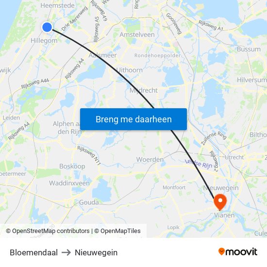 Bloemendaal to Nieuwegein map