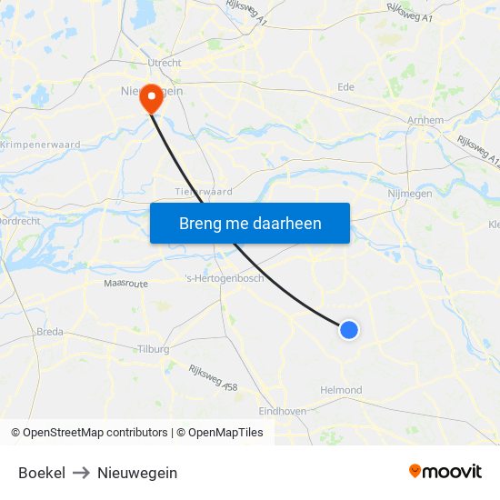 Boekel to Nieuwegein map