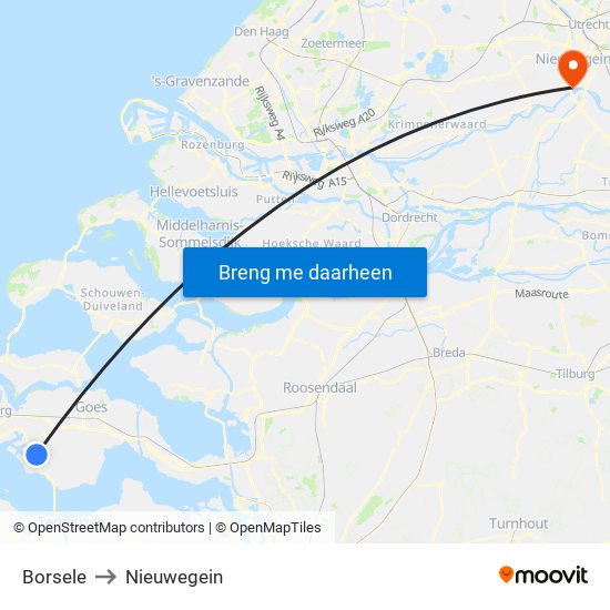 Borsele to Nieuwegein map