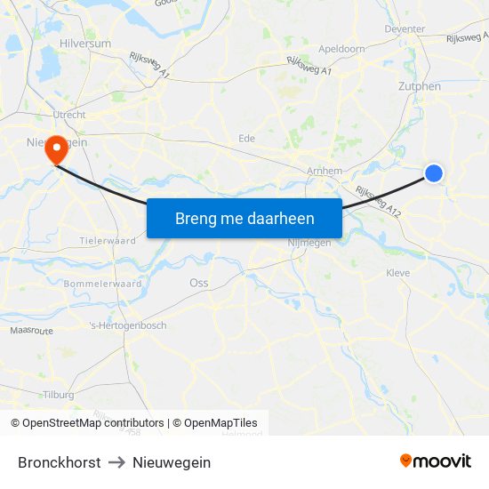 Bronckhorst to Nieuwegein map