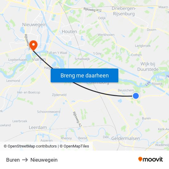 Buren to Nieuwegein map