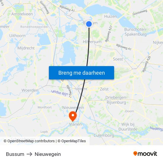 Bussum to Nieuwegein map