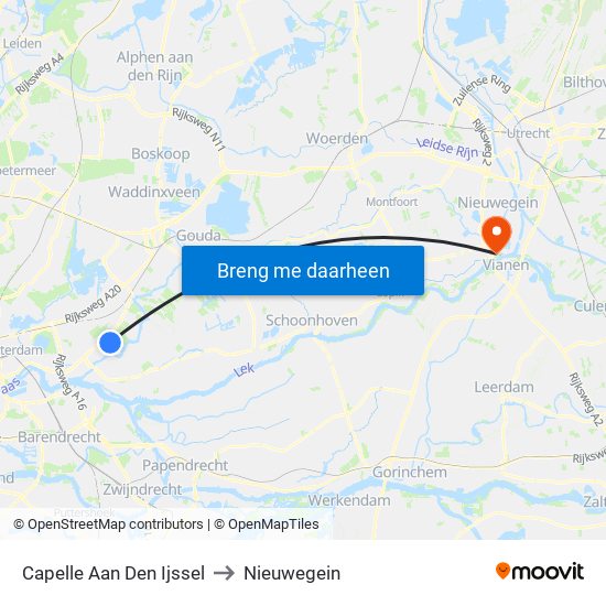 Capelle Aan Den Ijssel to Nieuwegein map