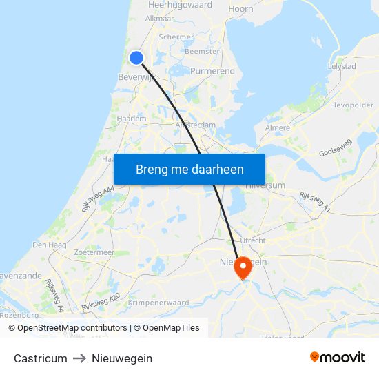 Castricum to Nieuwegein map