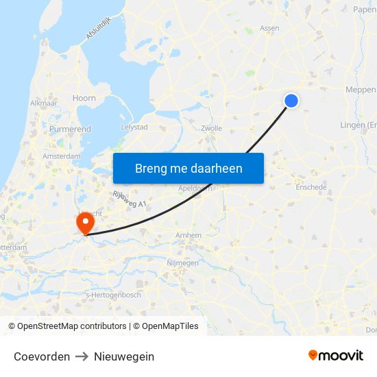 Coevorden to Nieuwegein map