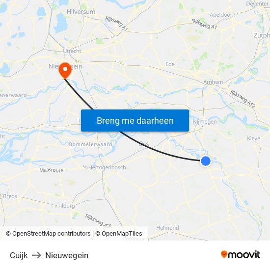 Cuijk to Nieuwegein map