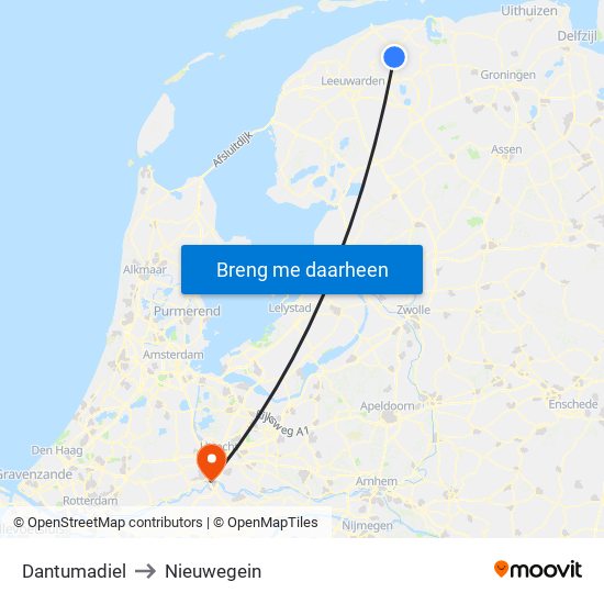 Dantumadiel to Nieuwegein map