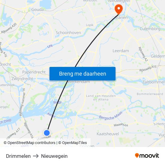 Drimmelen to Nieuwegein map