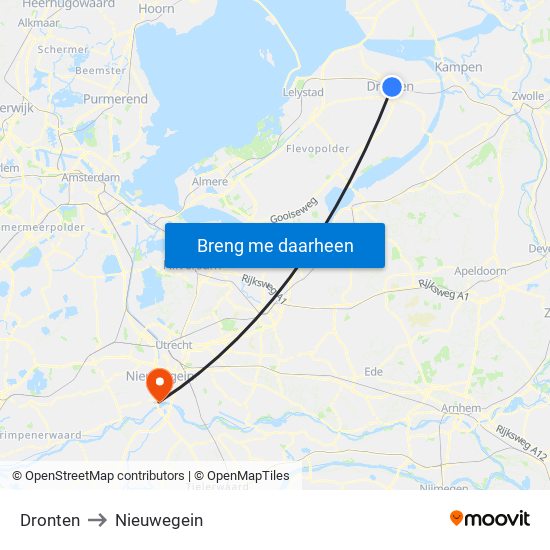 Dronten to Nieuwegein map