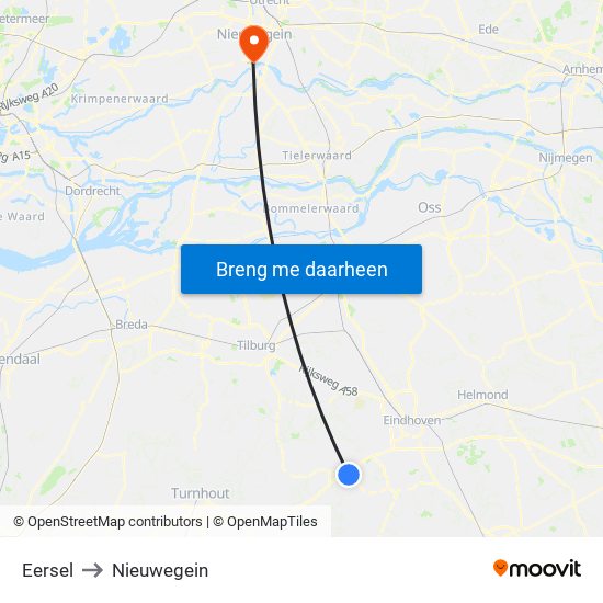 Eersel to Nieuwegein map