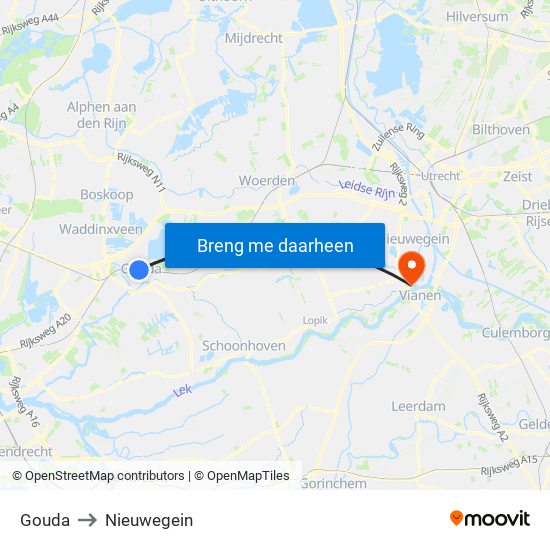 Gouda to Nieuwegein map