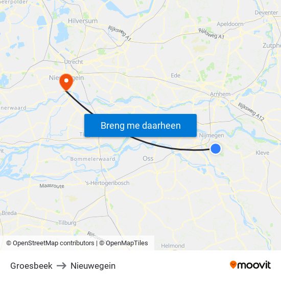 Groesbeek to Nieuwegein map