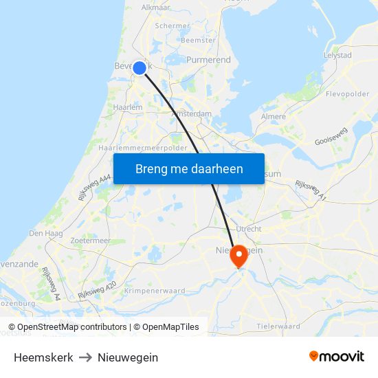 Heemskerk to Nieuwegein map