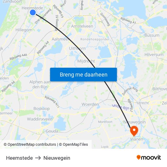 Heemstede to Nieuwegein map